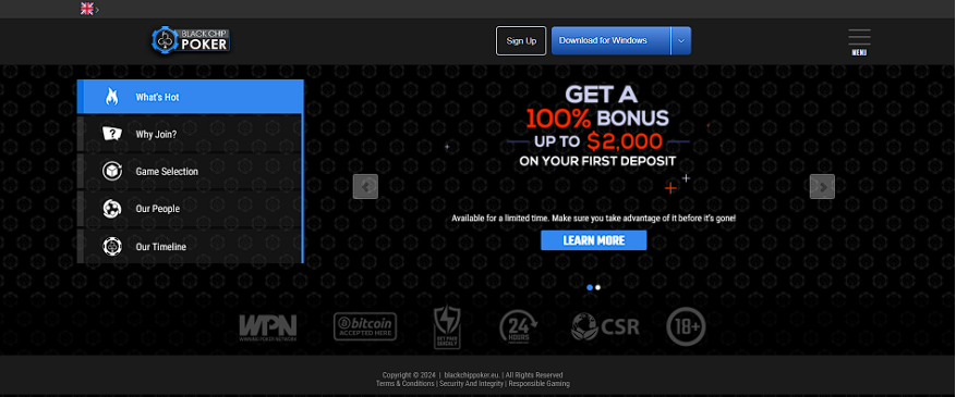 BlackChip welcome bonus selection