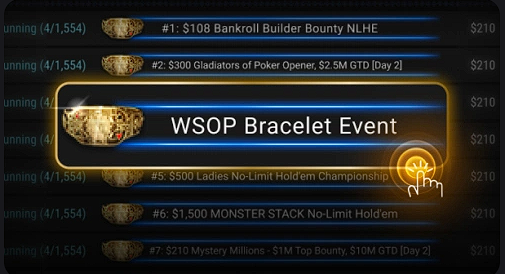 GGPoker WSOP Online events and satellites view