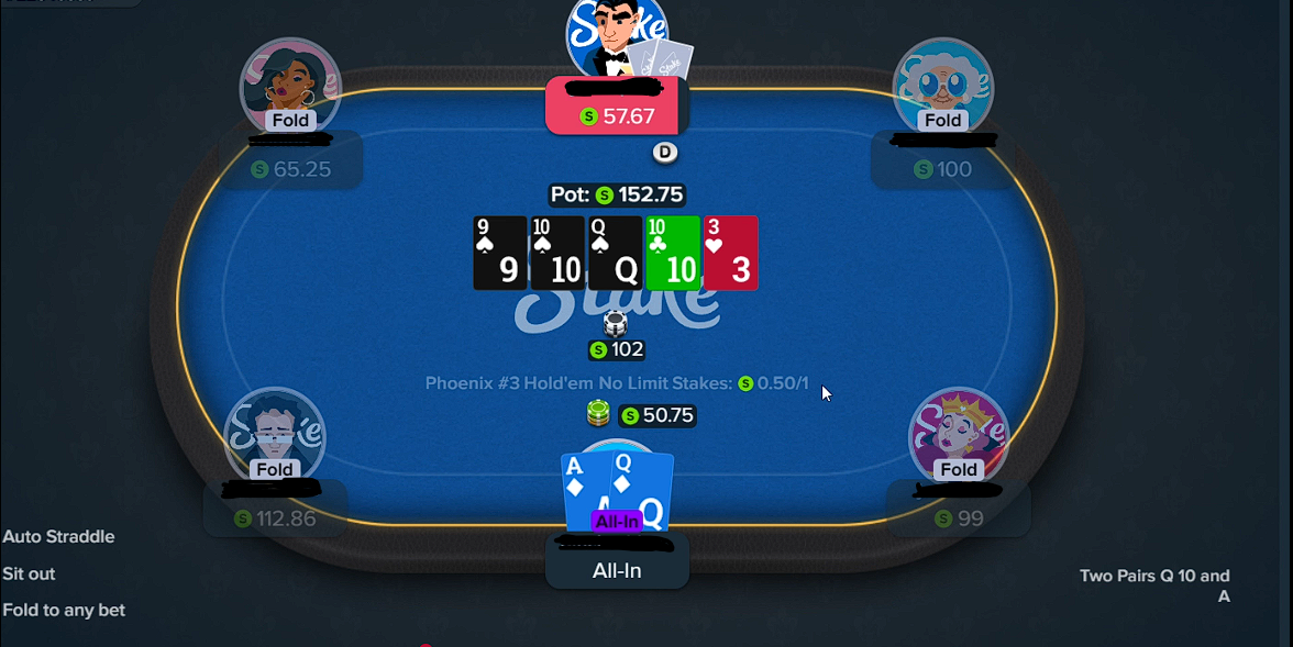 Stake poker table view and controls