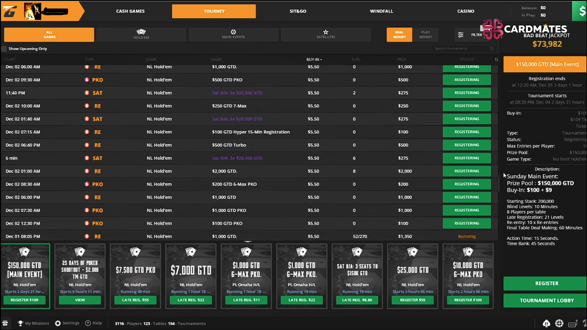 TigerGaming lobby with formats and filters