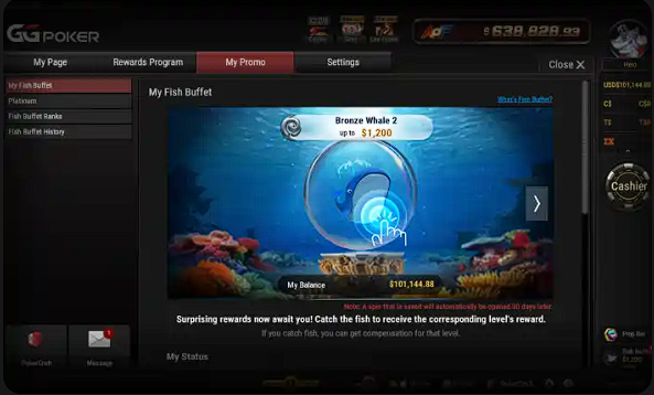 GGPoker Fish Buffet tiers and rewards
