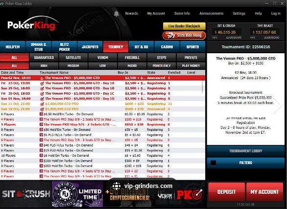 PokerKing lobby formats and filters