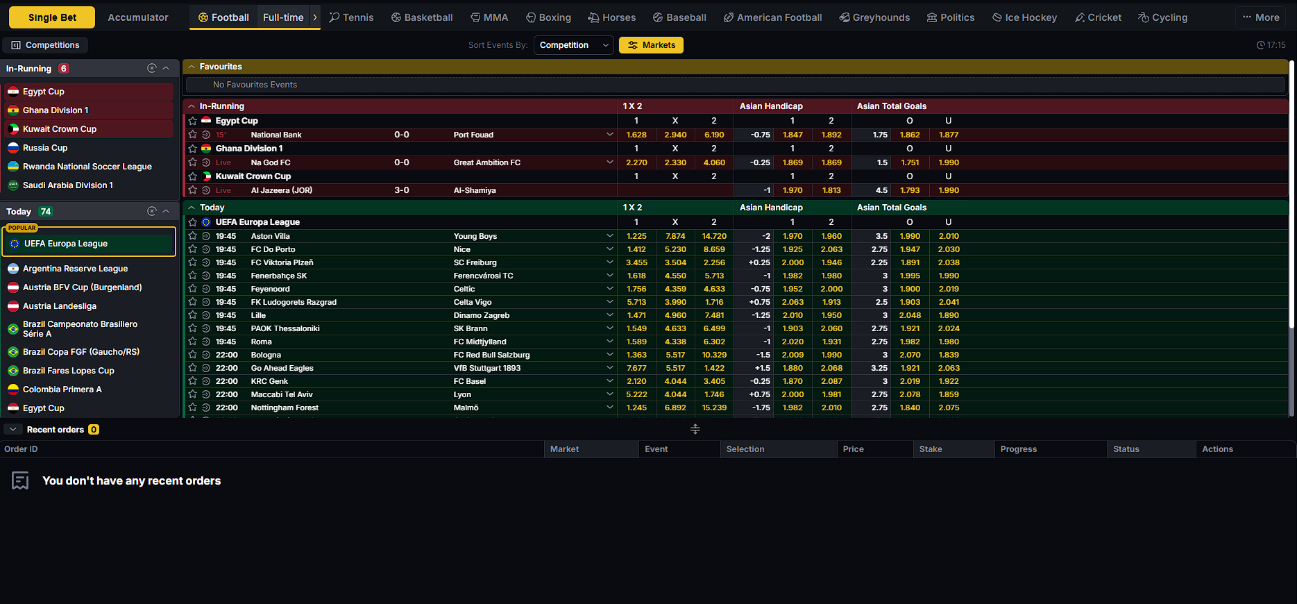 Sportmarket trading interface